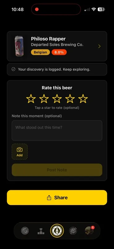Rating a beer with stars and a note after a scan